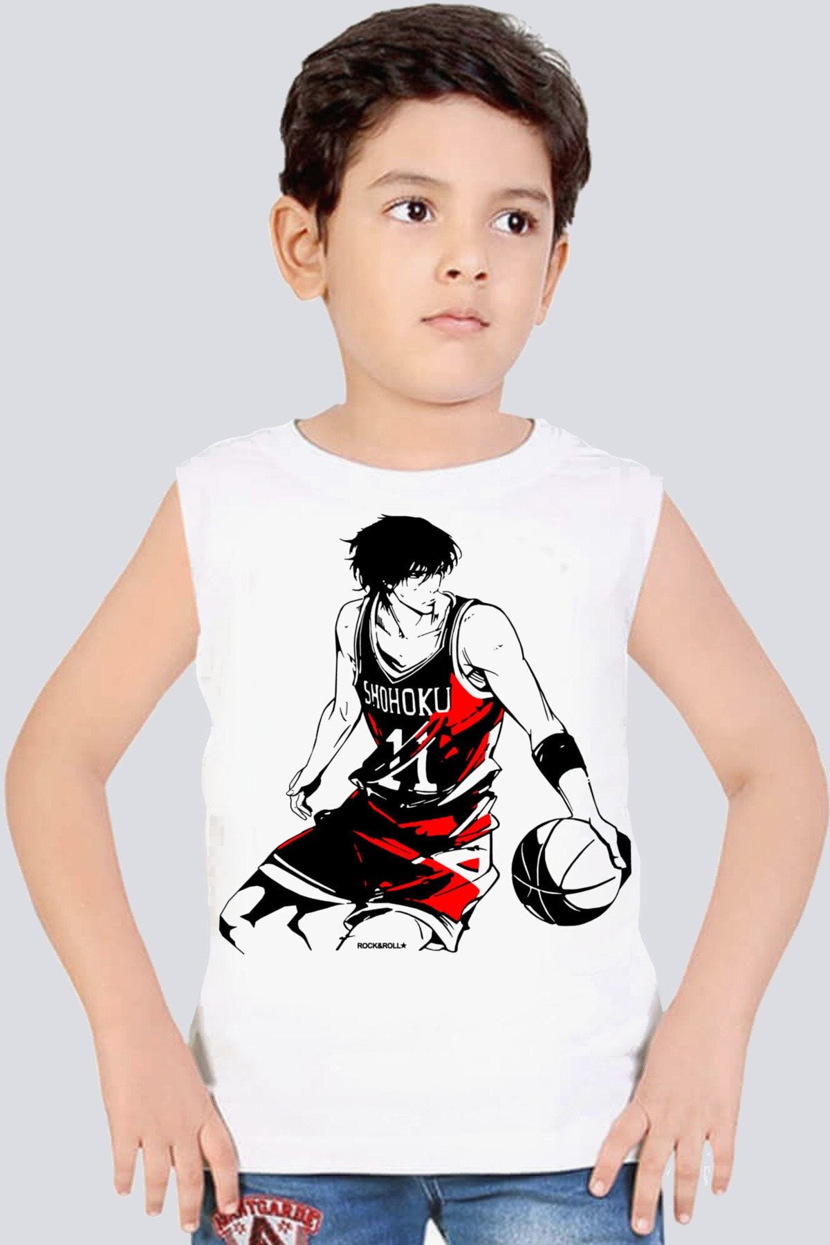 Rock Guru Boy White Handsome Basketball Player Cut Off Sleeve