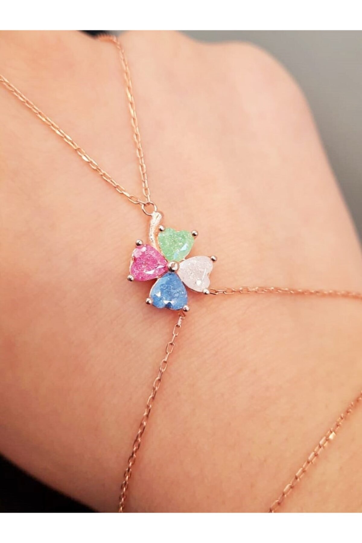 OTTOMAN SİLVER Doğal Taşlardan Yonca Model Gümüş Şahmeran