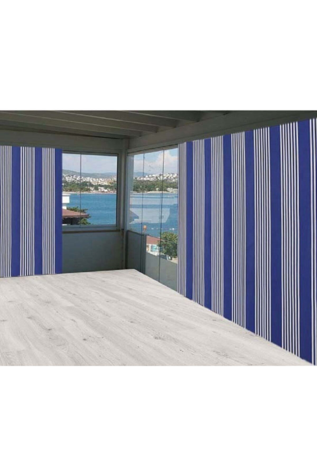ceylan home Balkon Perdesi Mavi Beyaz Çizgili 625x250
