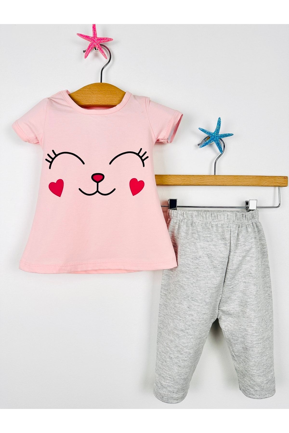 Ege Bebek Girl s Summer Cat Face and Heart Printed Shorts and