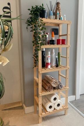 Banyo Düzenleyici Ahşap 5 Raflı Banyo Dolabı Dekoratif Çok Amaçlı Raf Nat Mob183 Image 0