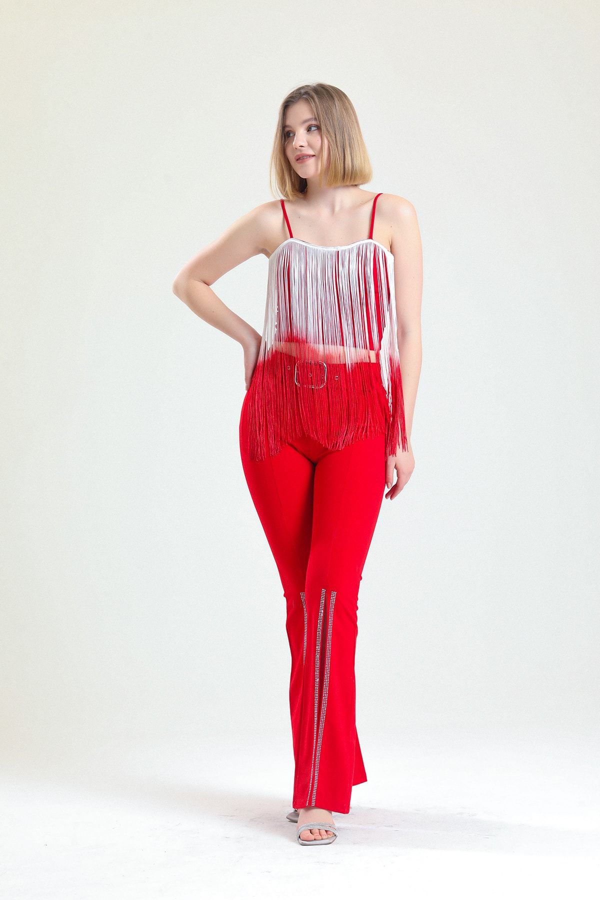 Fringe jumpsuit sale red