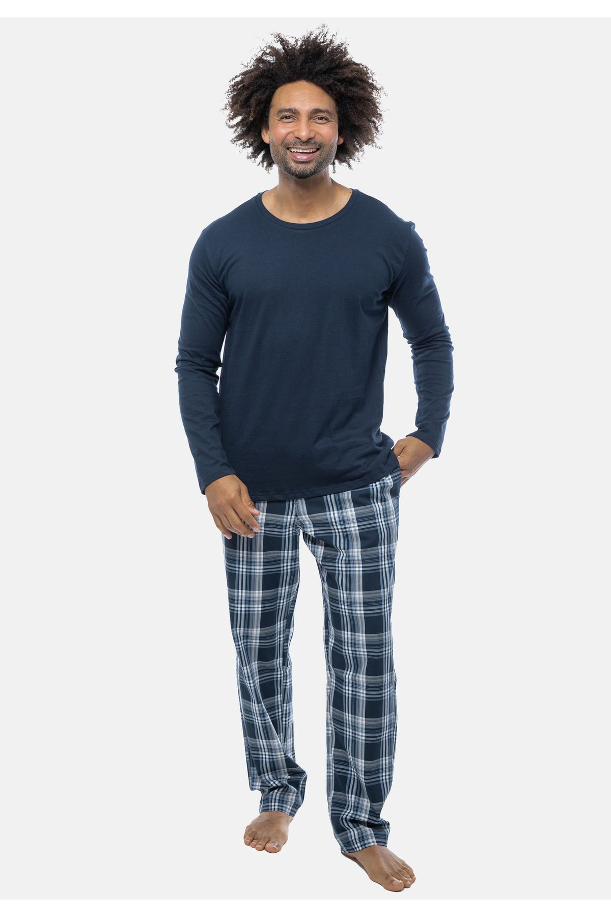 Schiesser Pyjama set - Blau - Kariert - Trendyol