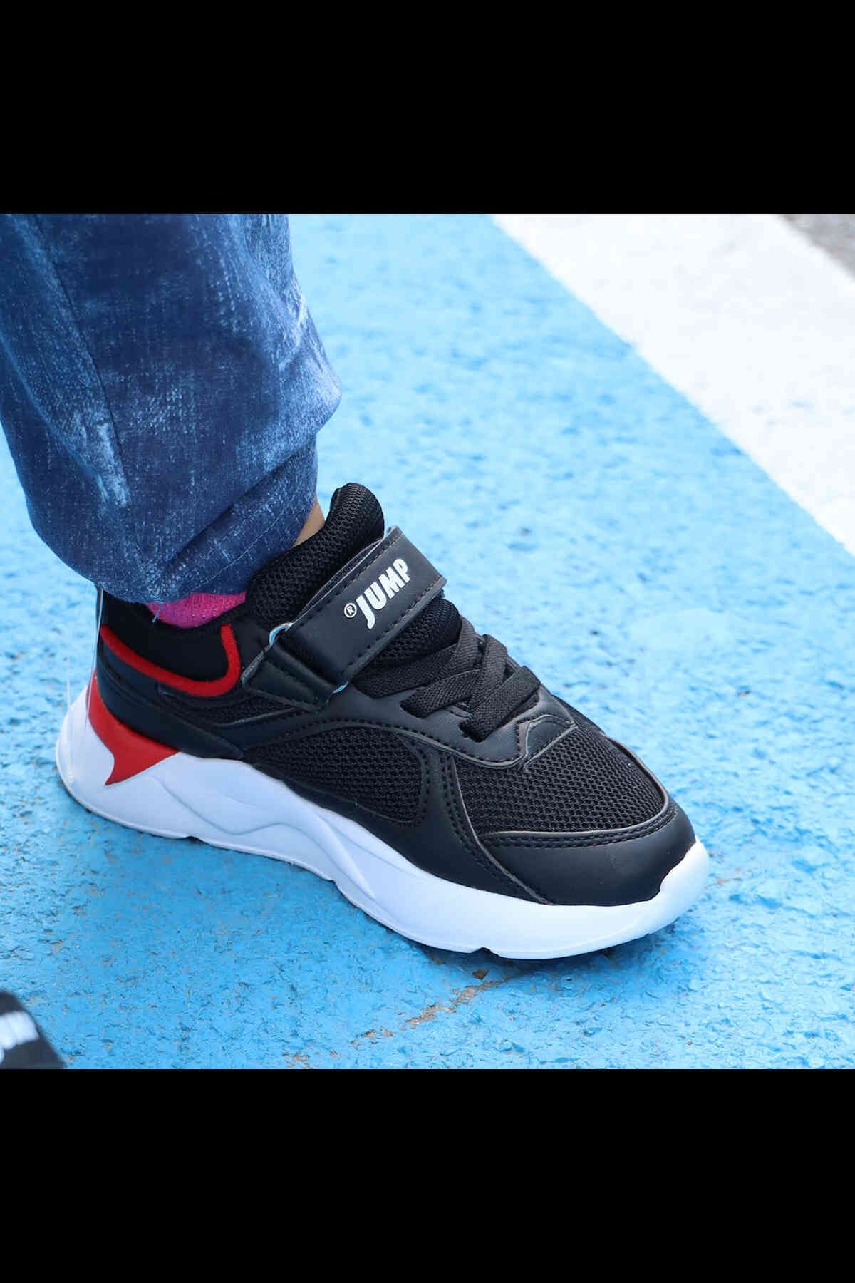 24931 Cırtlı Siyah - Kırmızı Üniseks Çocuk Sneaker Günlük Spor Ayakkabı