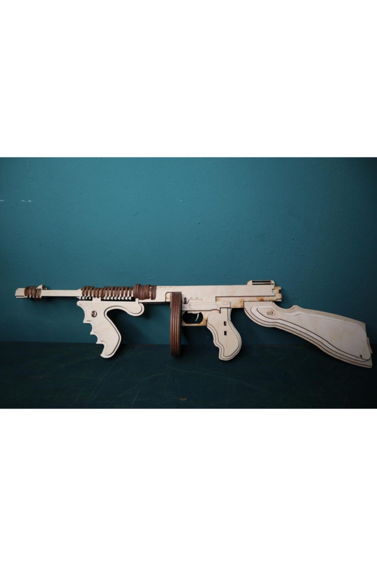 AlibabaPuzzle 3d %100 Ahşap 121 Parça Thompson Tommy Gun M1a1 Silah Maketi