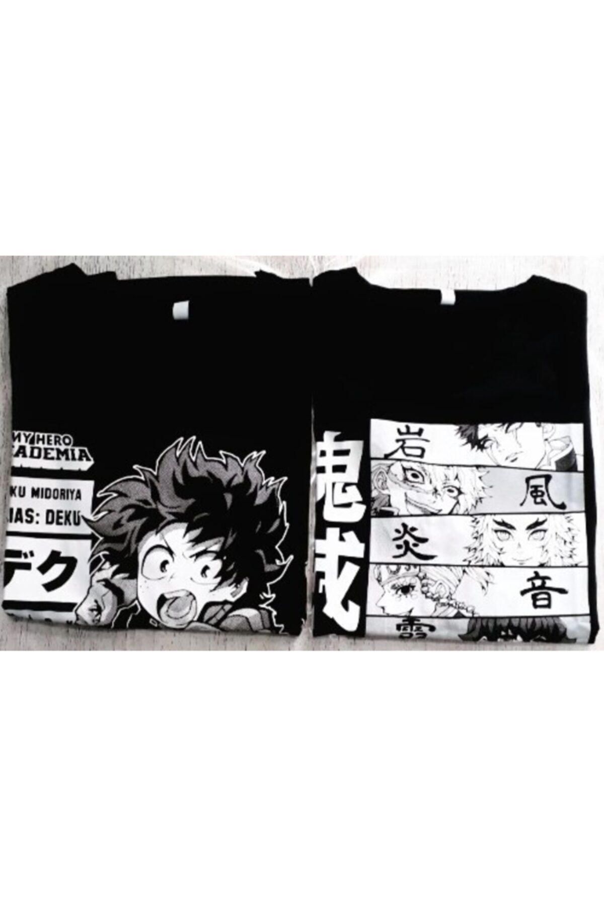 Gökhan Club Unisex Siyah My Hero Academia Anime Tshirt Anime Kimetsu No Yaiba T-shirt 2'li Kombin