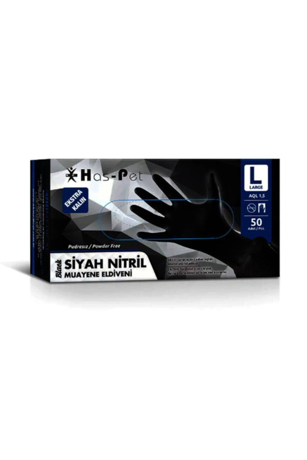 hasped Haspet Nitril Pudrasız Kalın Siyah Eldiven Large 50'li