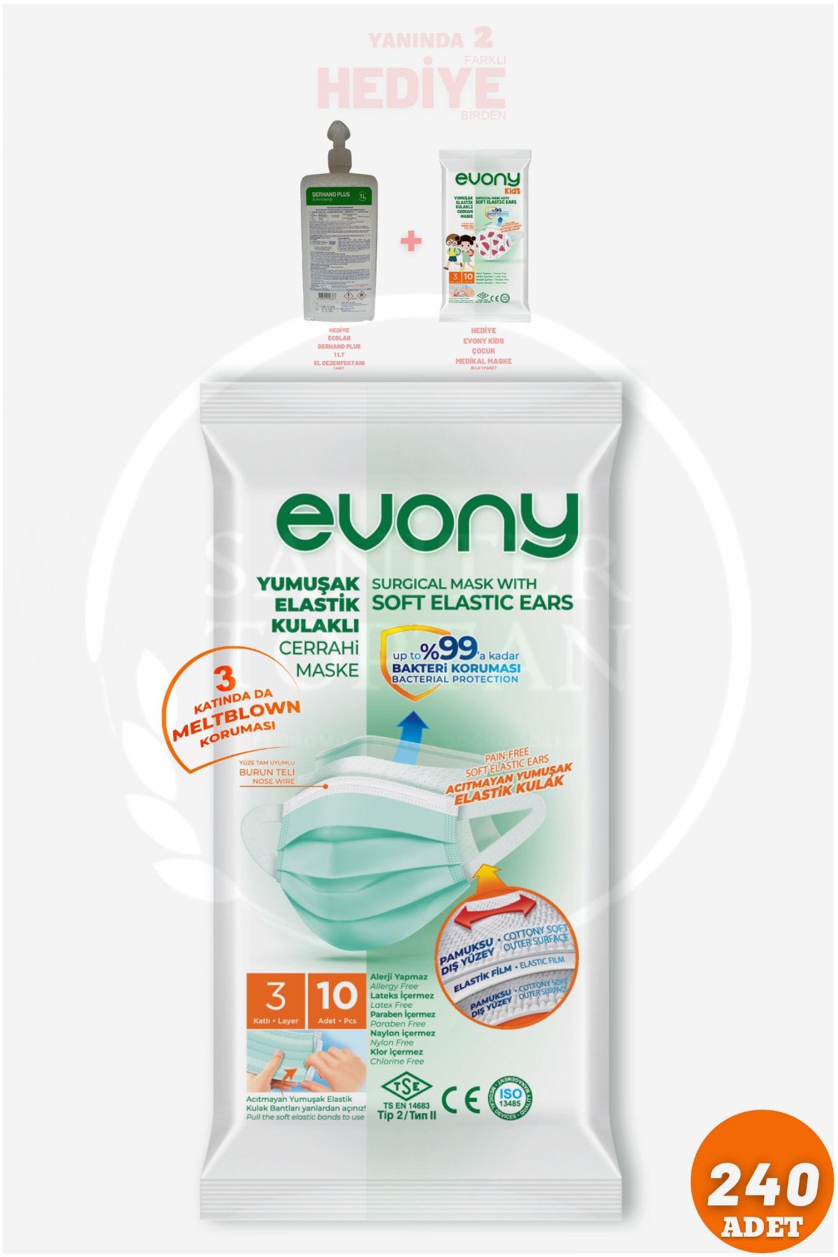 evony cerrahi maske 10 lu 24 paket 240 adet hayat kimya logolu urun fiyati yorumlari trendyol