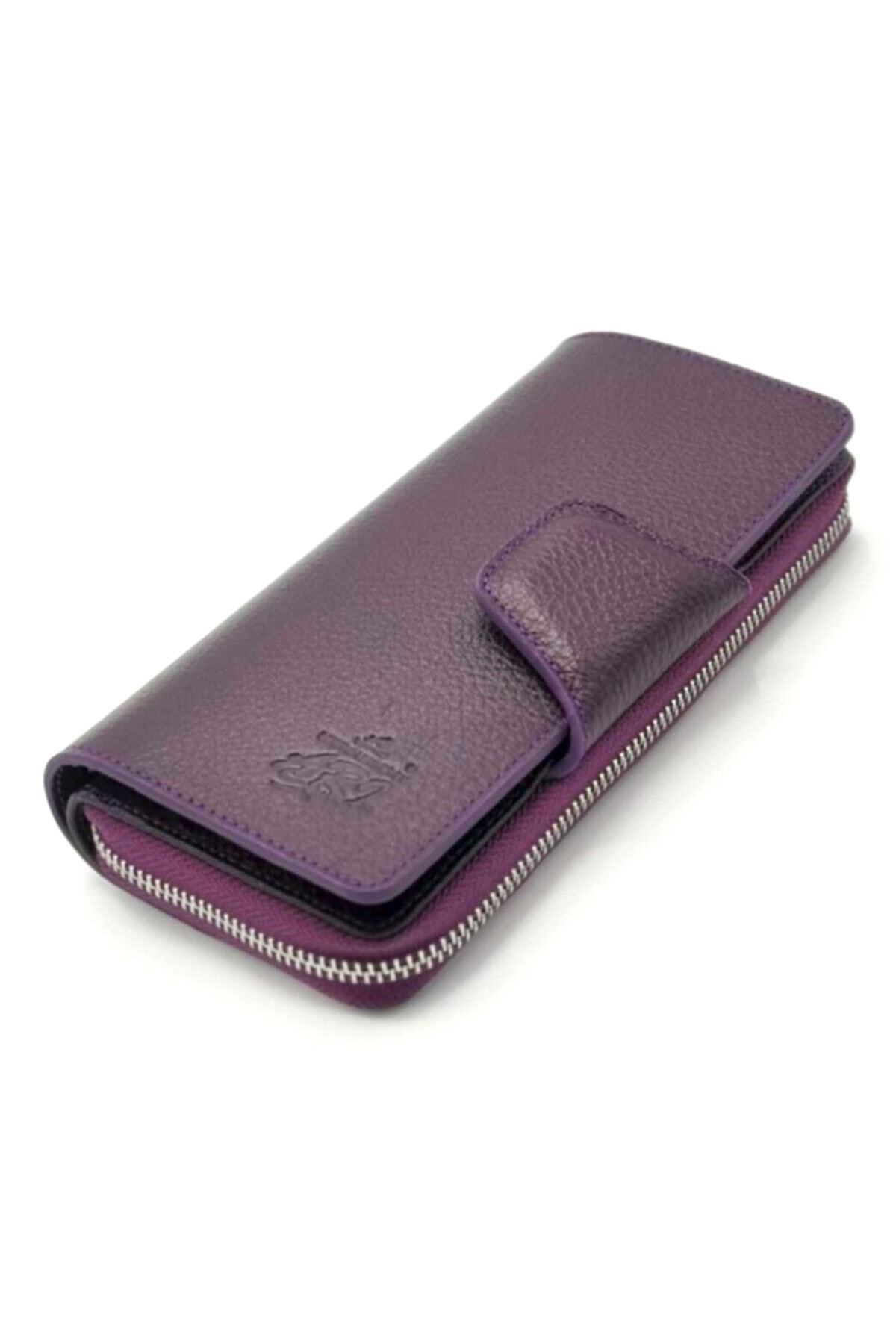 Çanta Sepetim Kadın Mor Deri  Çok Bölmeli Cüzdan & Kartlık