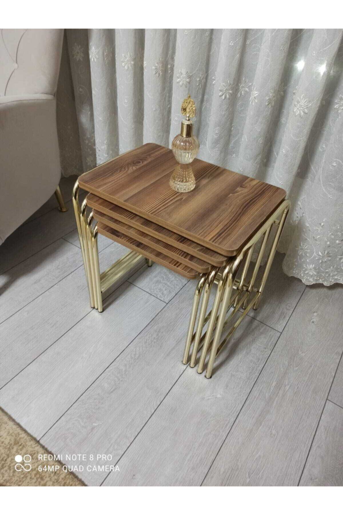 HOMEBELLA Ceviz Renk Desen Zigon Sehpa Salon Mutfak Oda