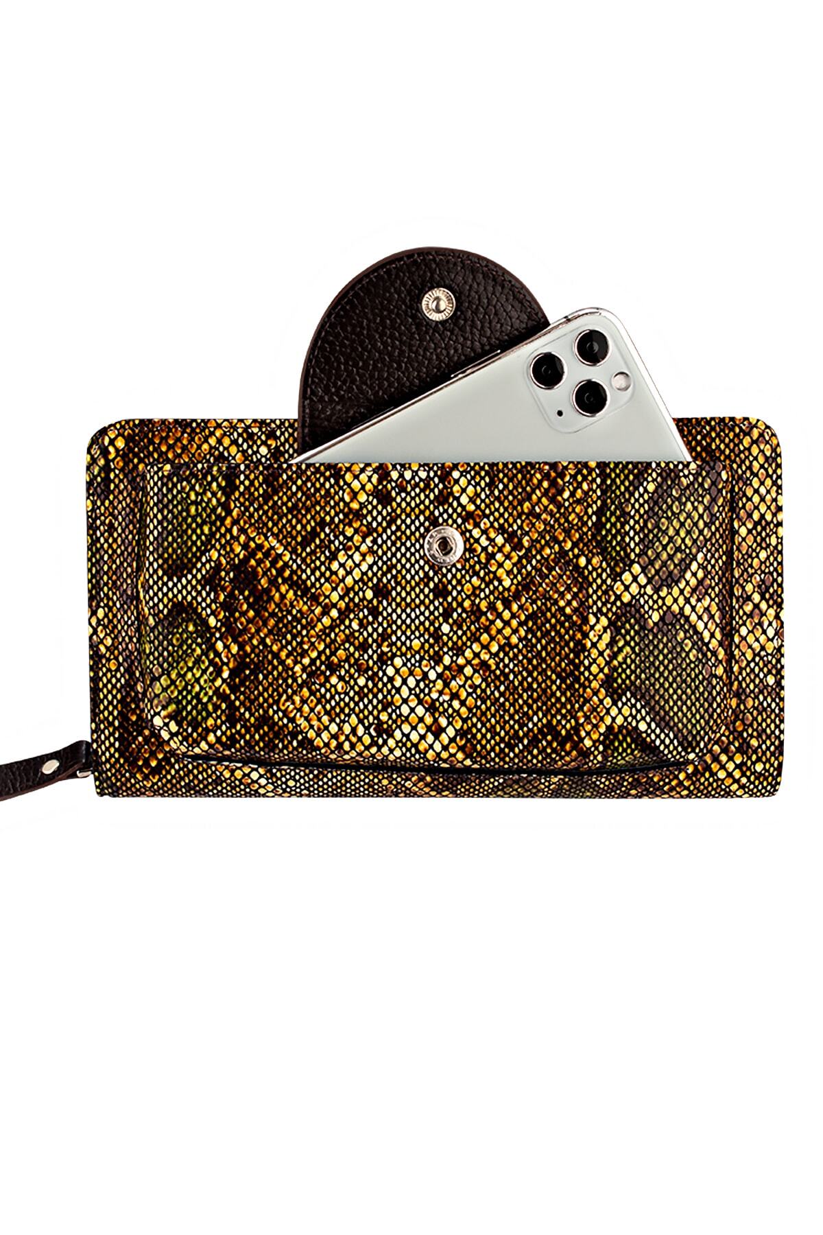 Garbalia Kadın Bej Sarı Kylie Piton Baskı Portföy Cüzdan