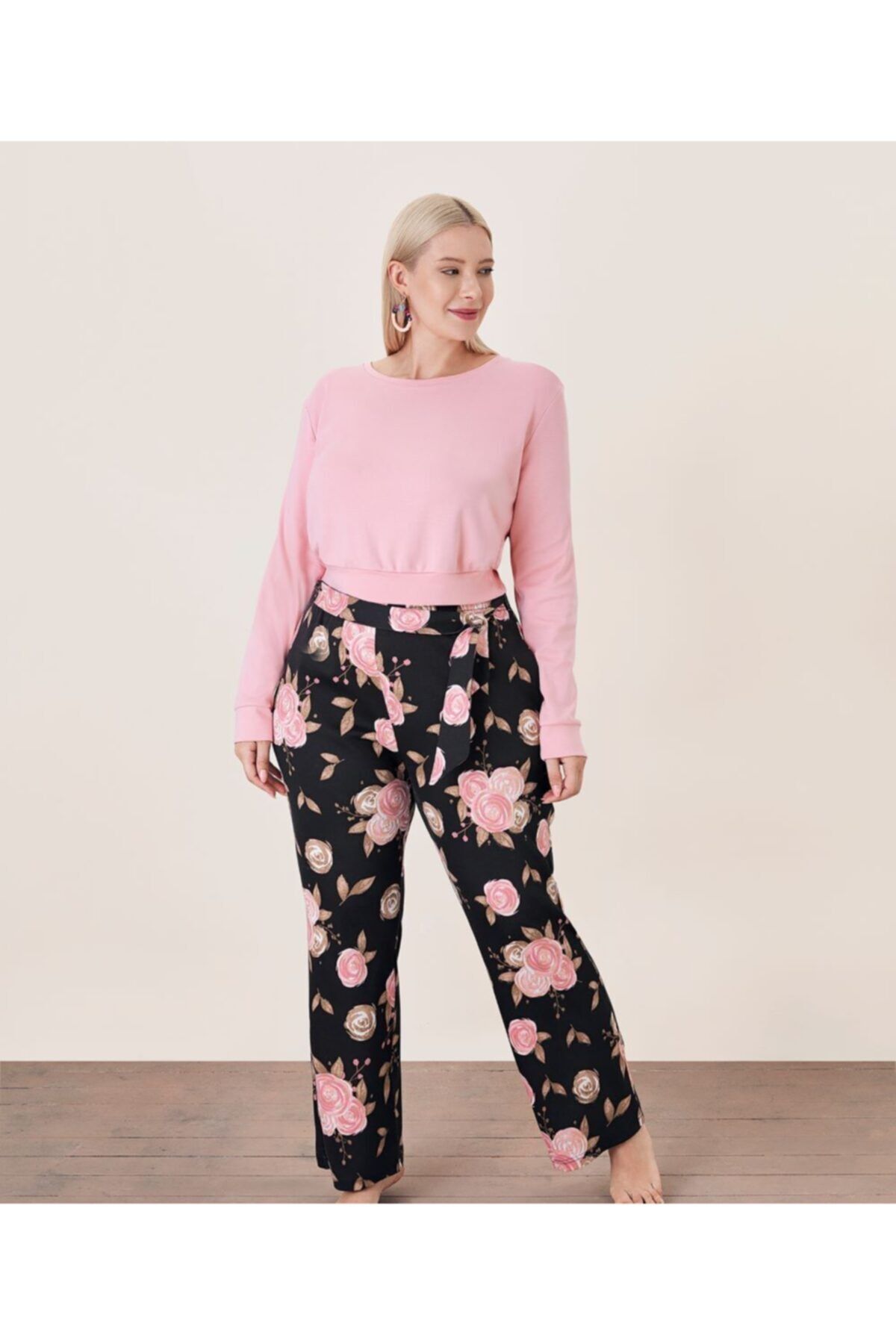 Bludream Kadın Pembe  Battal Uzun Kollu Pijama Takımı