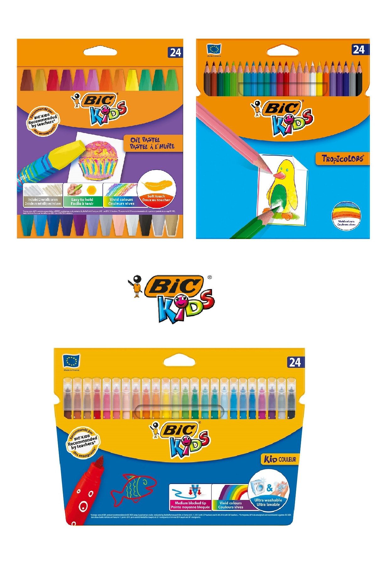 Bic Keçeli Boya Kalemi 24 Lü - Kuru Boya Kalemi 24 Lü - Yağlı Pastel Boya 24 Lü
