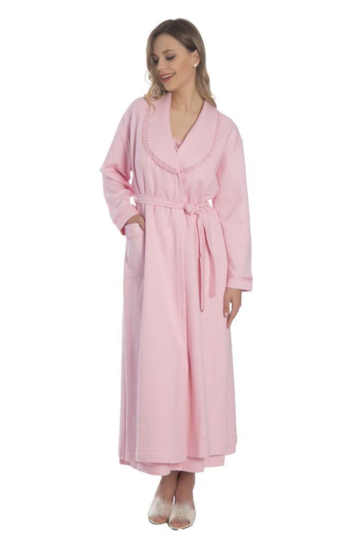 AKALA Pamuklu Jakar Desenli Penye Kadın Sabahlık 9015