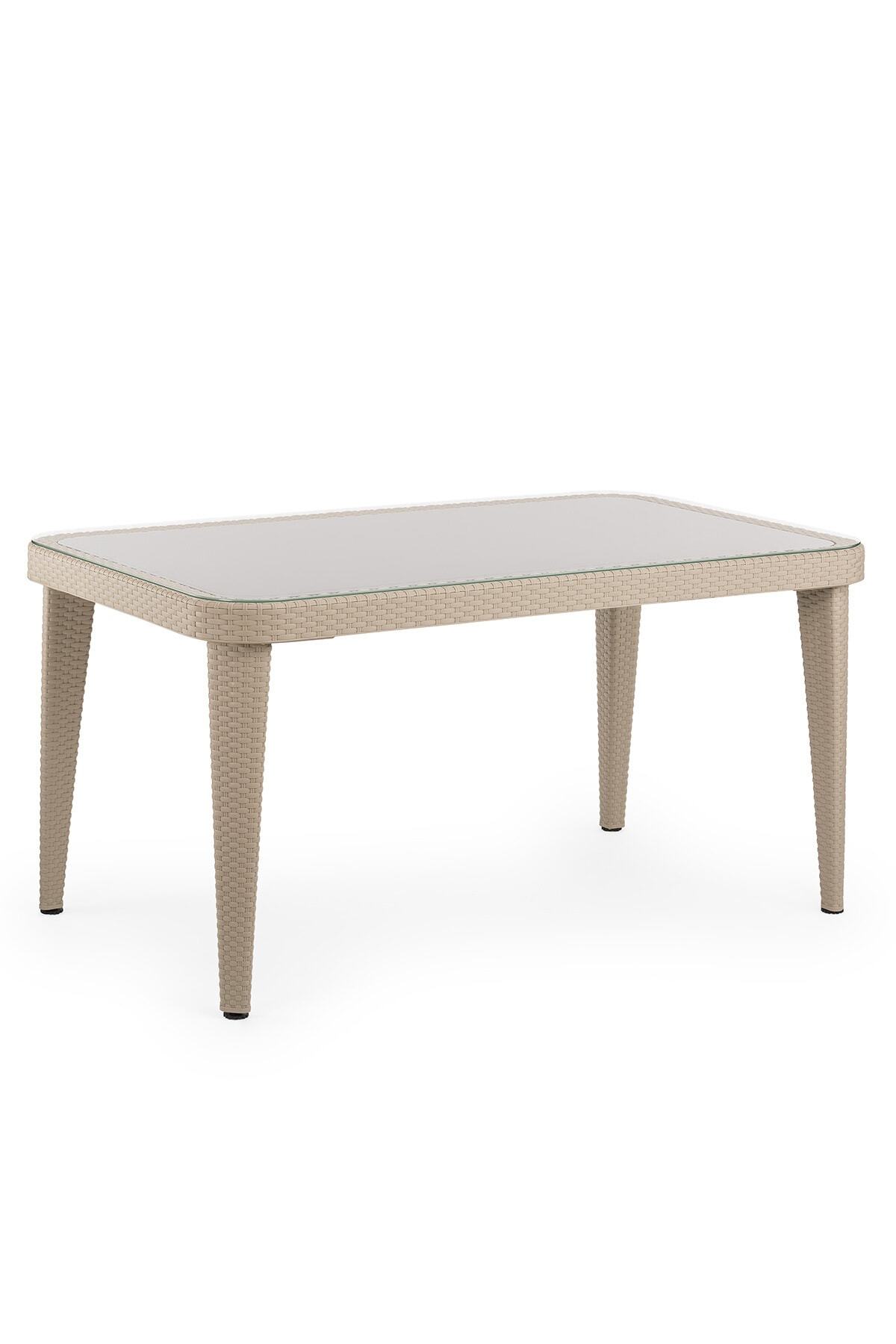 Tilia Kum Beji Osaka  Rattan Efektli Camlı Bahçe Balkon Masası 90x150 cm