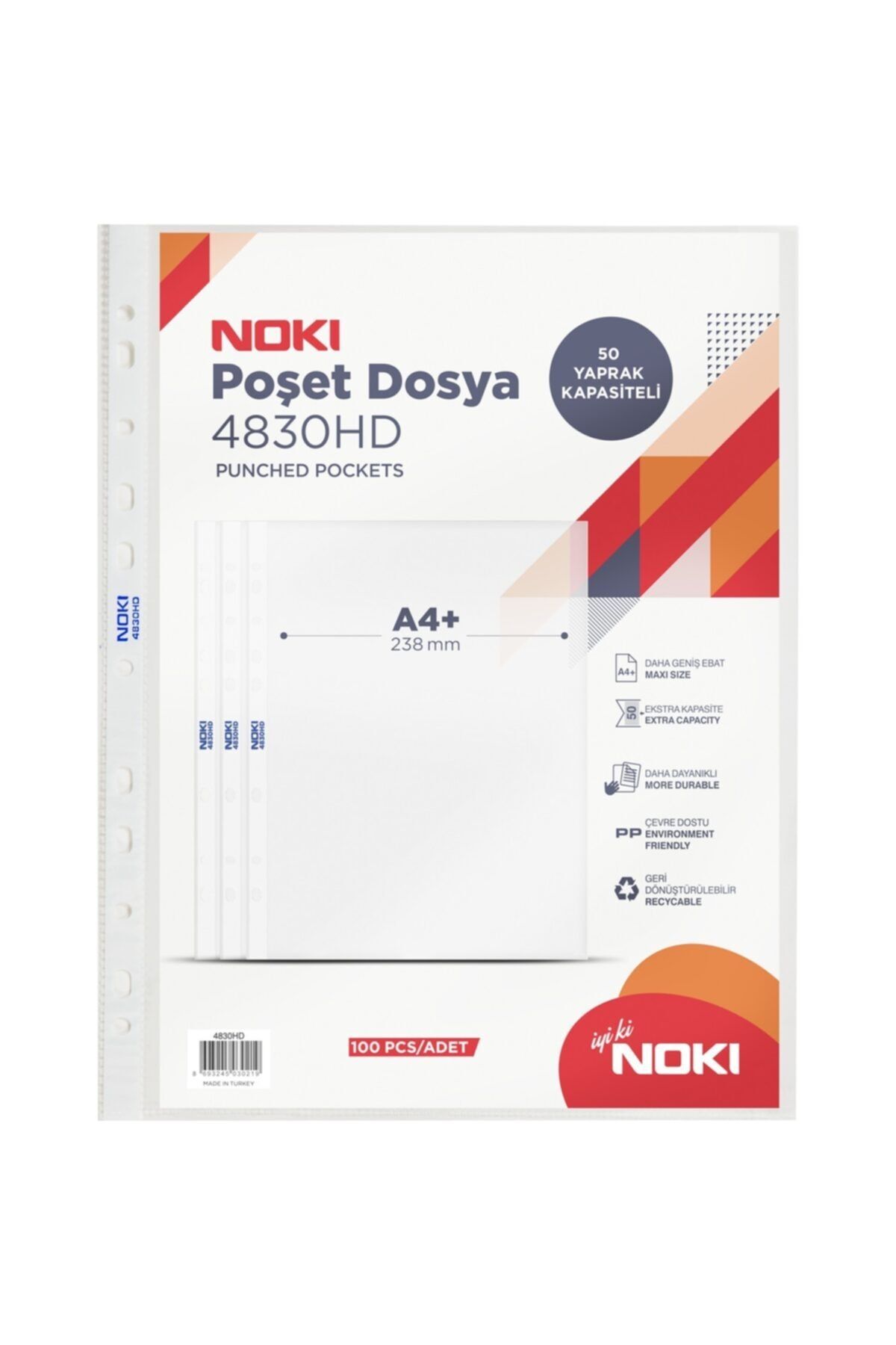 Noki Poşet Dosya Hd 100 Lü A4 Buzlu Şeffaf 4830hd