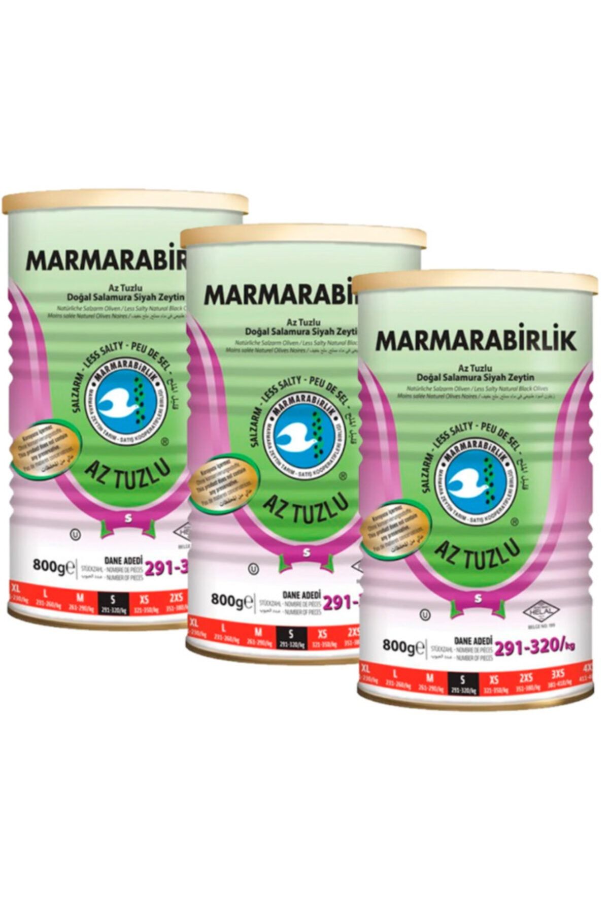 MarmaraBirlik Sofralık Salamura Az Tuzlu  Siyah Zeytin Teneke 3 x 800 g