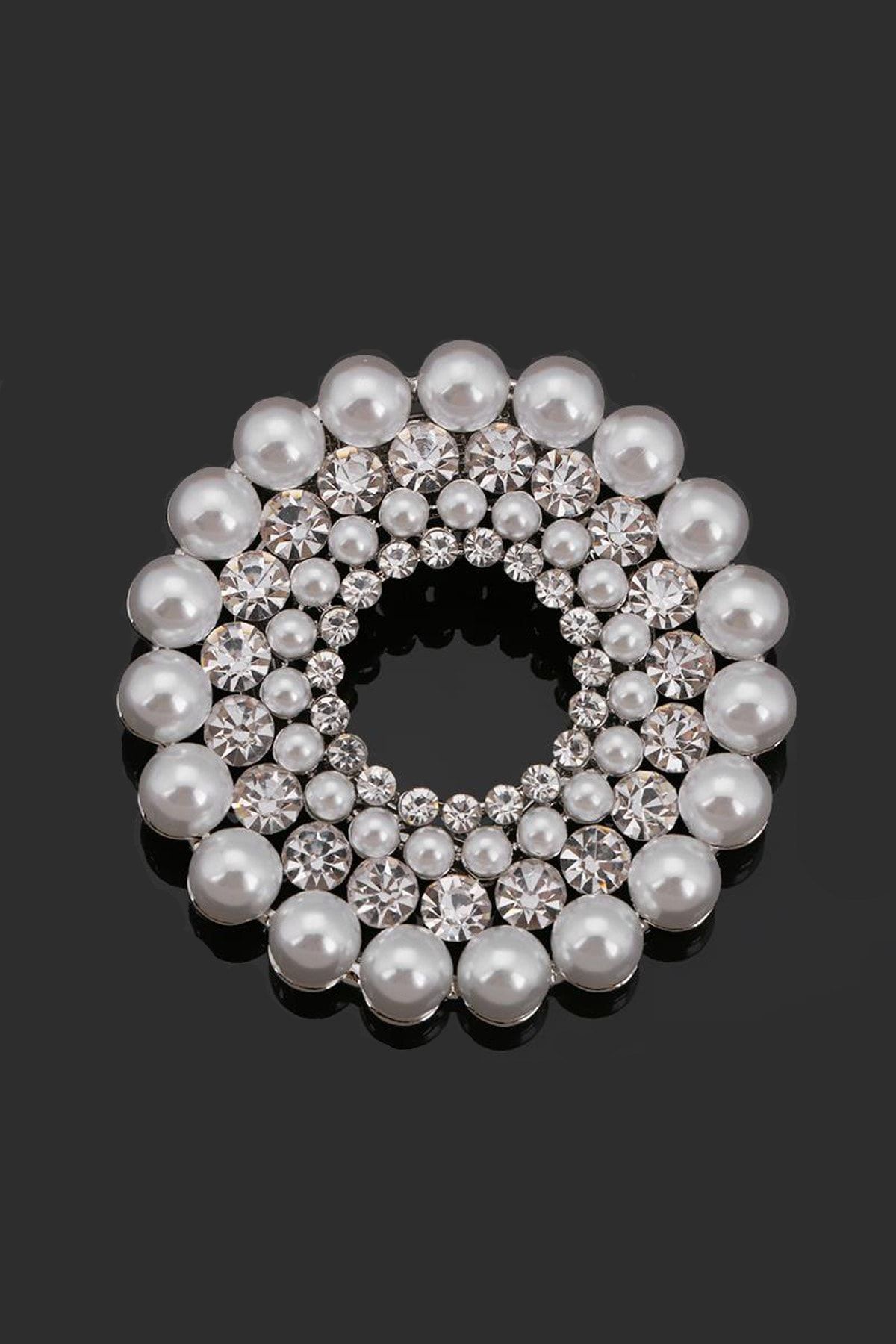 Dora Accessories Incili ve Taşlı Broş Rodyum Broş