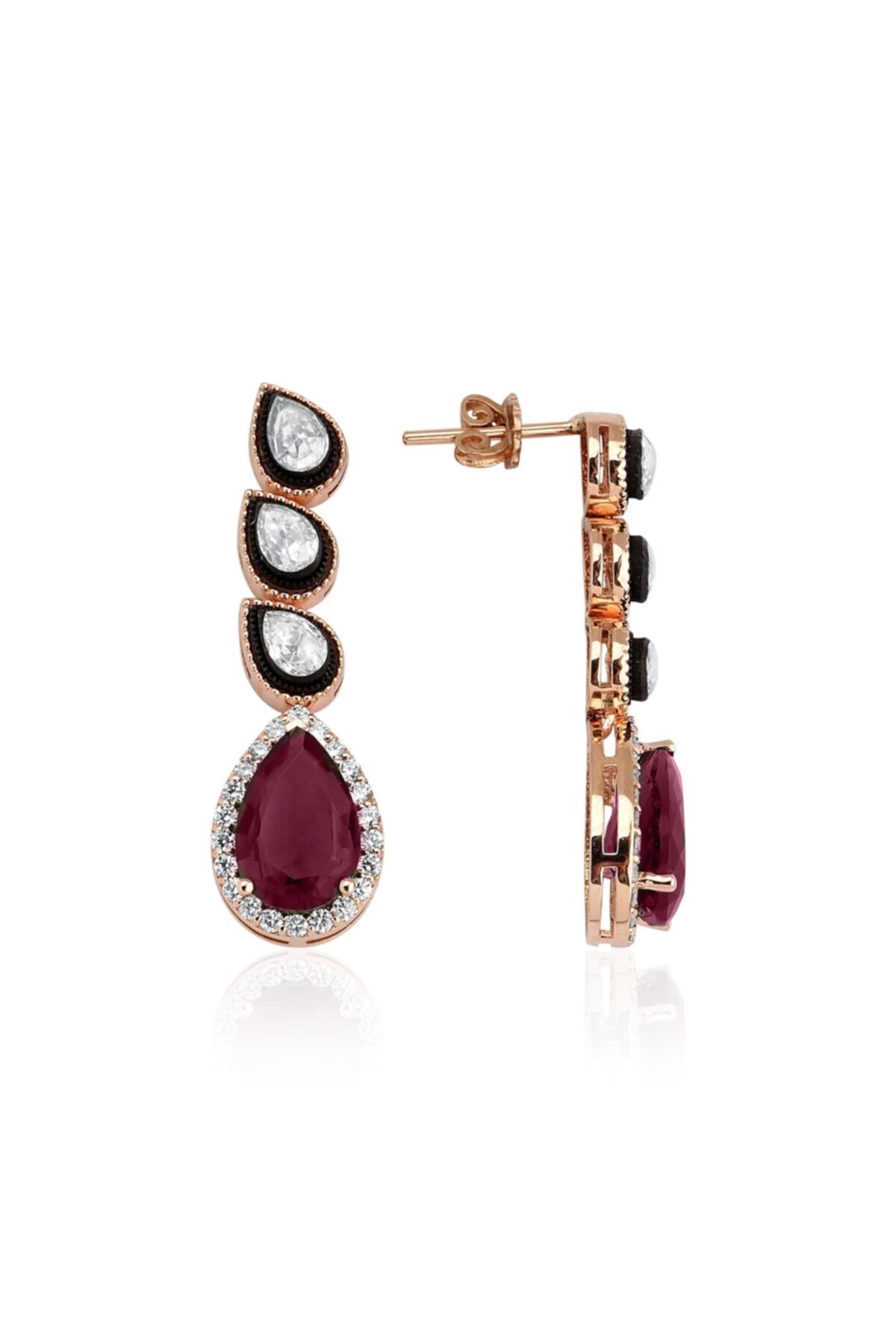 Clavis Jewelry Damla Kesim Elmas, Yakut ve Pırlanta Taşlı Küpe