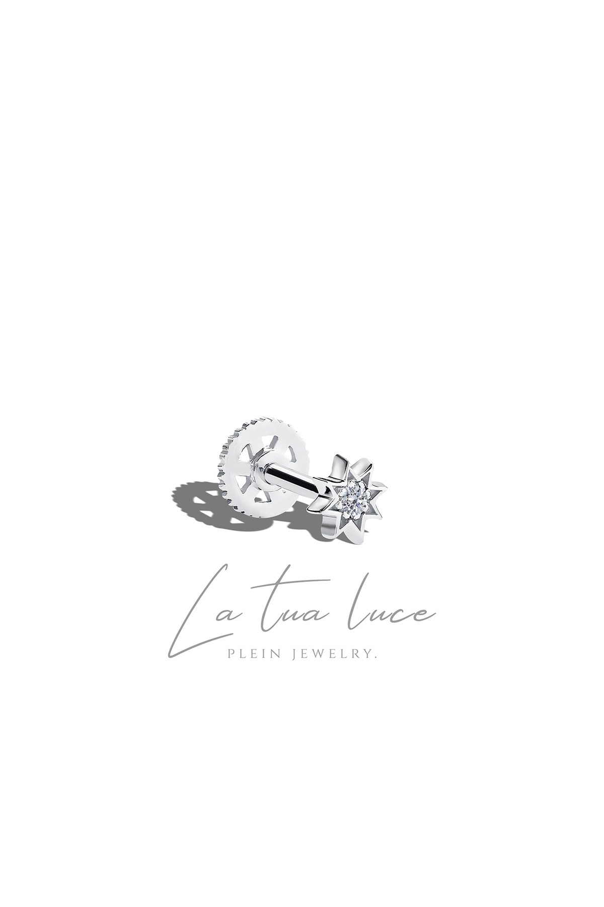 La Tua Luce Jewelry Pırlanta Taşlı Sekiz Uçlu Yıldız Modelli 14 Ayar Beyaz Altından Kıkırdak Pirsing (piercing)