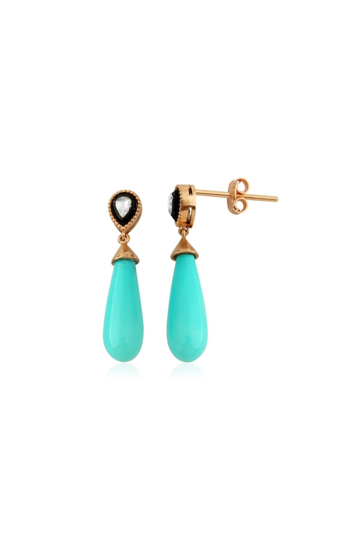 Clavis Jewelry Elmas Damla Kesim Taşlı Drop Firuze Küpe