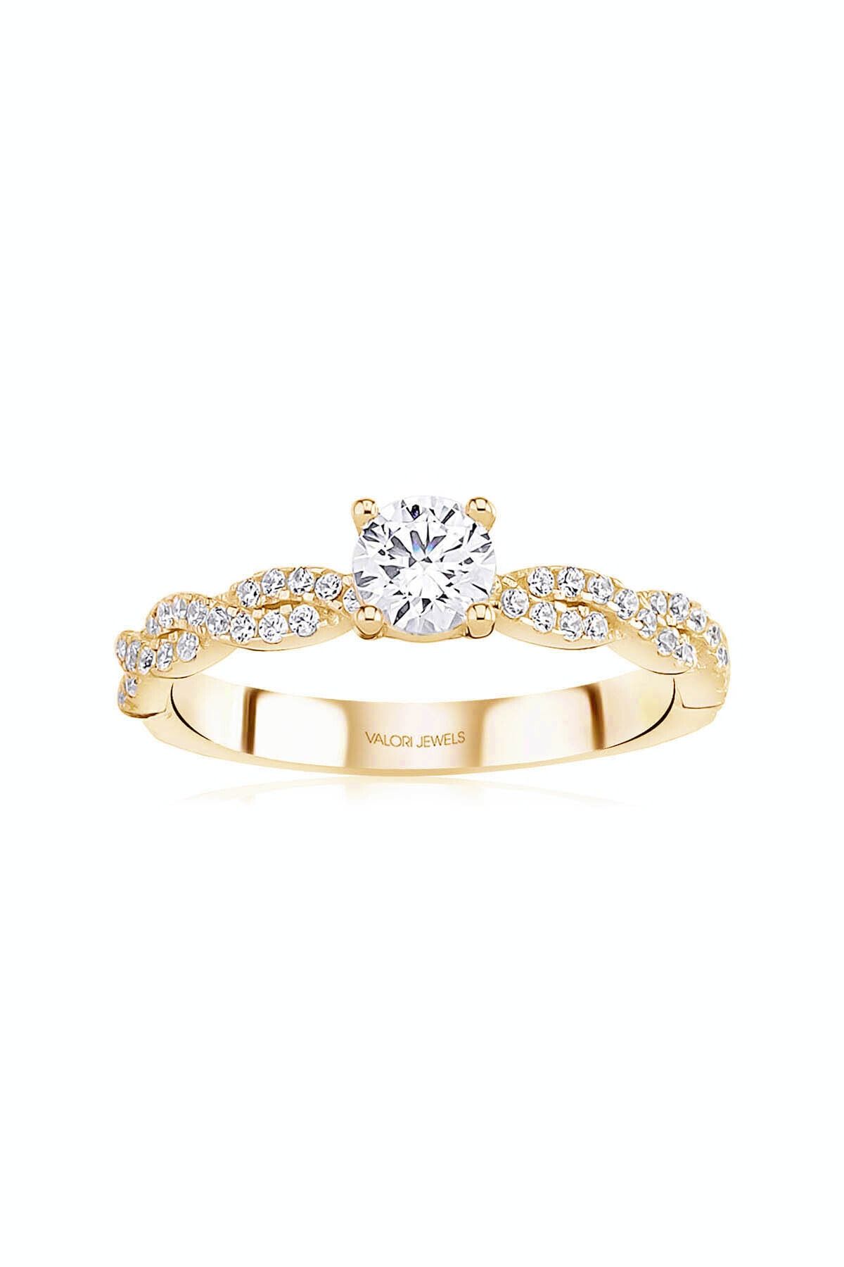 Valori Jewels 0.65 Karat Swarovski Zirkon Taşlı, Altın Rengi Gümüş Tektaş Yüzük