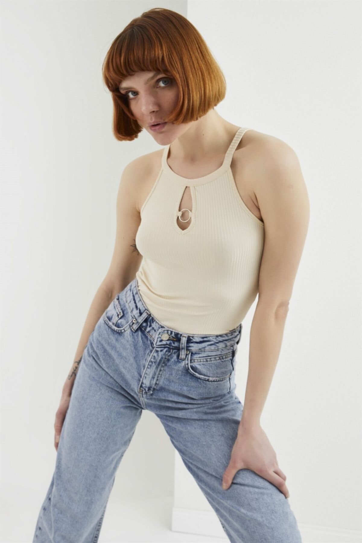 Z GİYİM Kadın Taş Halter Yaka Likralı Crop