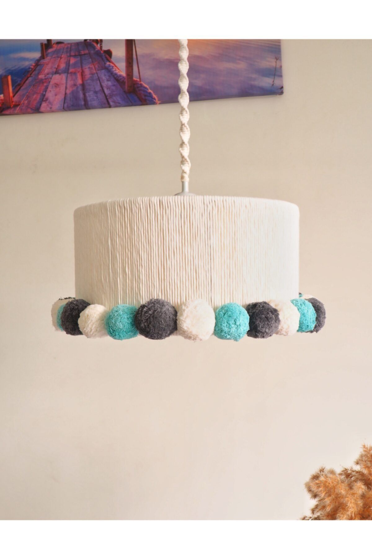 Design by Didem Büyük Boy Ponponlu Bebek Ve Çocuk Odası Makrome Aydınlatma , Avize