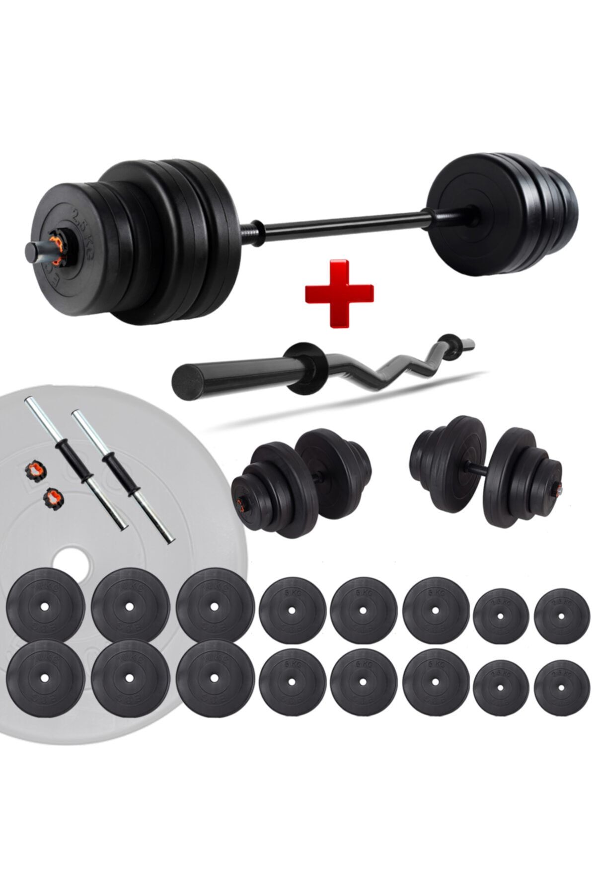 ECG Spor 108 Kg Z Bar Halter Seti Ve Dambıl Seti Ağırlık Fitness Seti