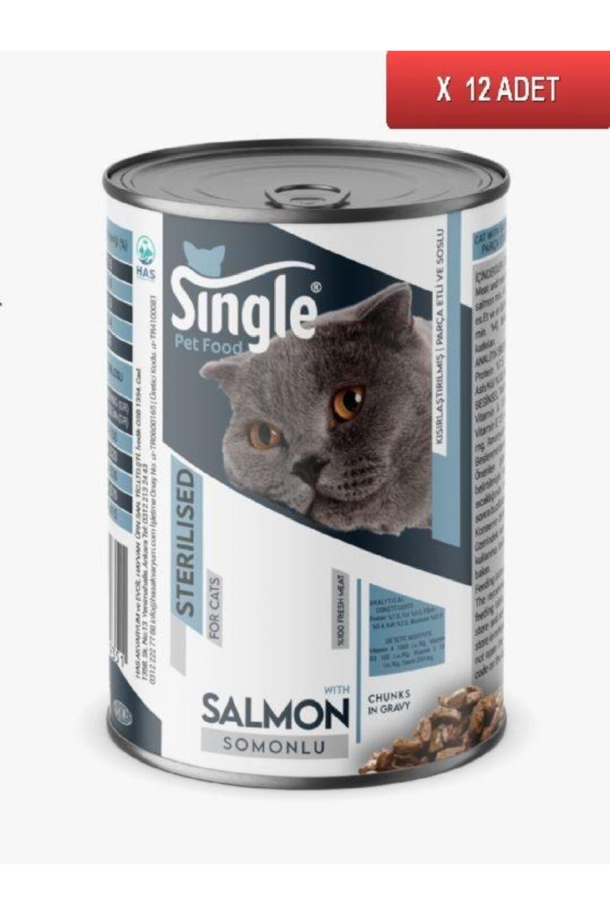 SINGLE For Cats Somonlu Sterilized Kedi Konservesi 400gr (12 Adet)