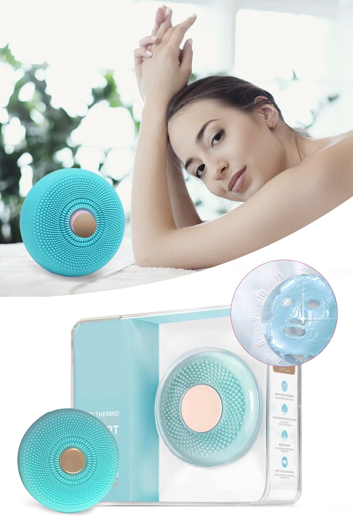 xolo Smart Mask Ultrasonik Maske Uygulama Cihazı Işık Terapi Titreşimli Mavi Peeling Masaj Cihazı