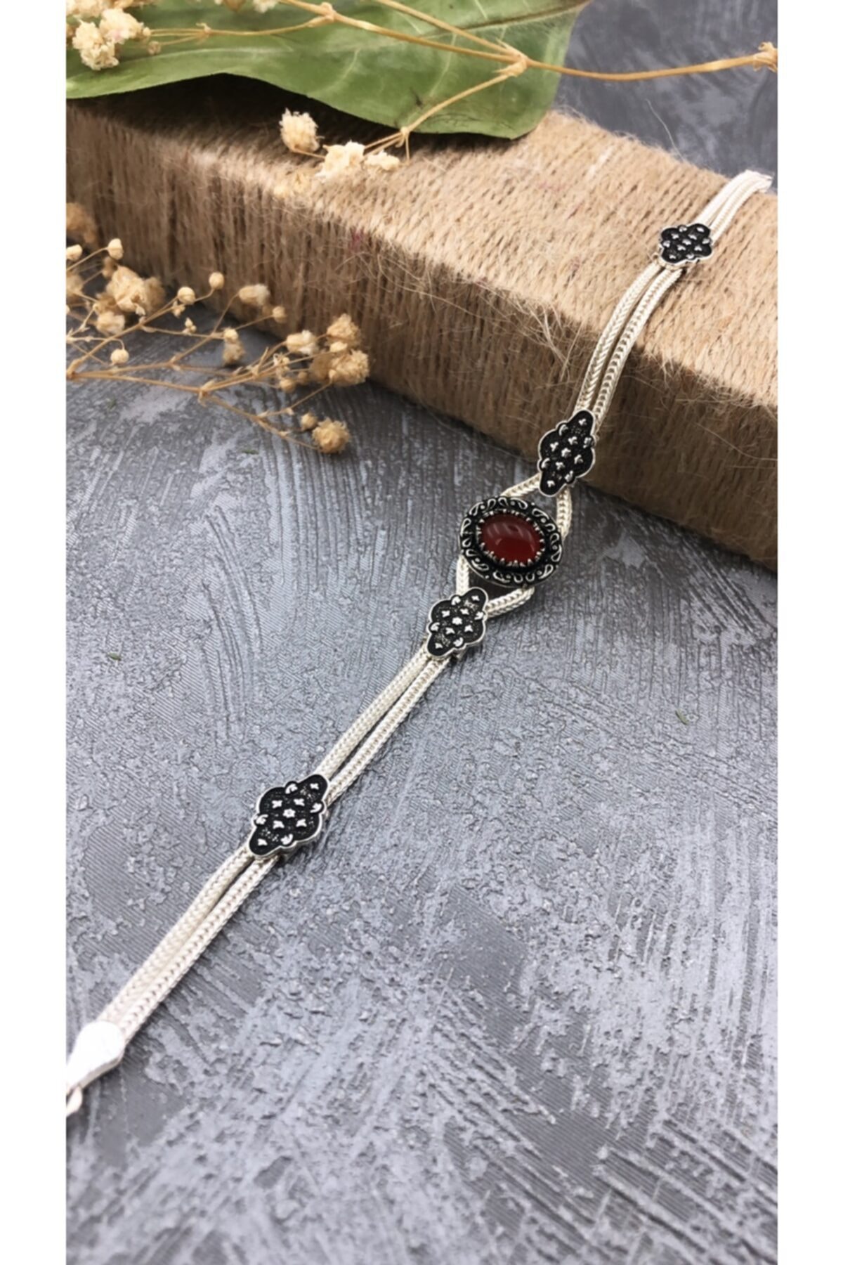 Joel Jewelry Akik Taşlı 925 Ayar Gümüş Elişi Tilki Kuyruğu Bileklik