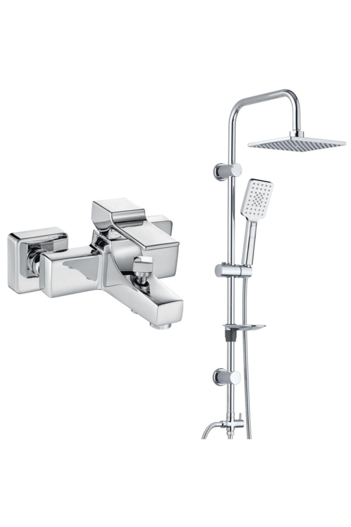 T MAY Caro Banyo Bataryası+t-may Banyo Belen Kare Tepe Duş Takımı Seti Paslanmaz Krom