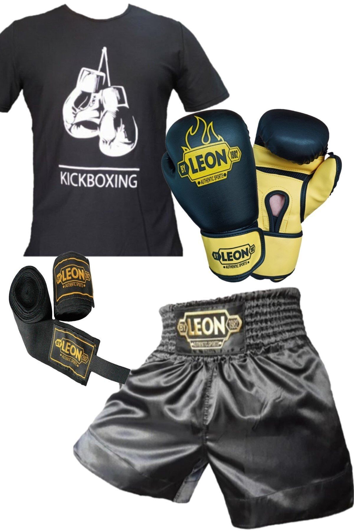 By Leon 1982 Kickboks,boks,thai Eldiveni Tişört,şort 3,5 Metre  Bandaj Seti