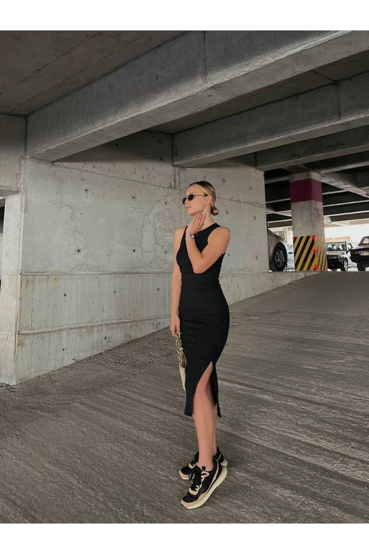 Pencil dress sales with sneakers