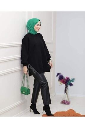 Yarı Zincirli Triko Tunik Siyah Image 0