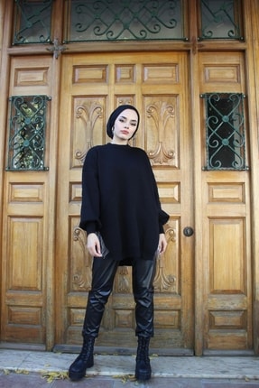 Yarı Zincirli Triko Tunik Siyah Image 1