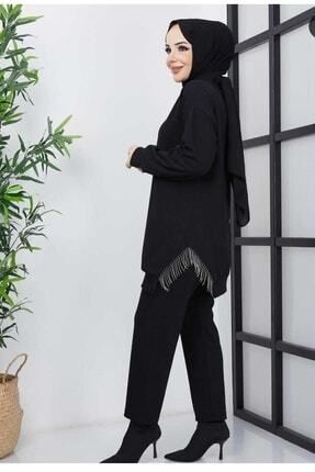 Yarı Zincirli Triko Tunik Siyah Image 5