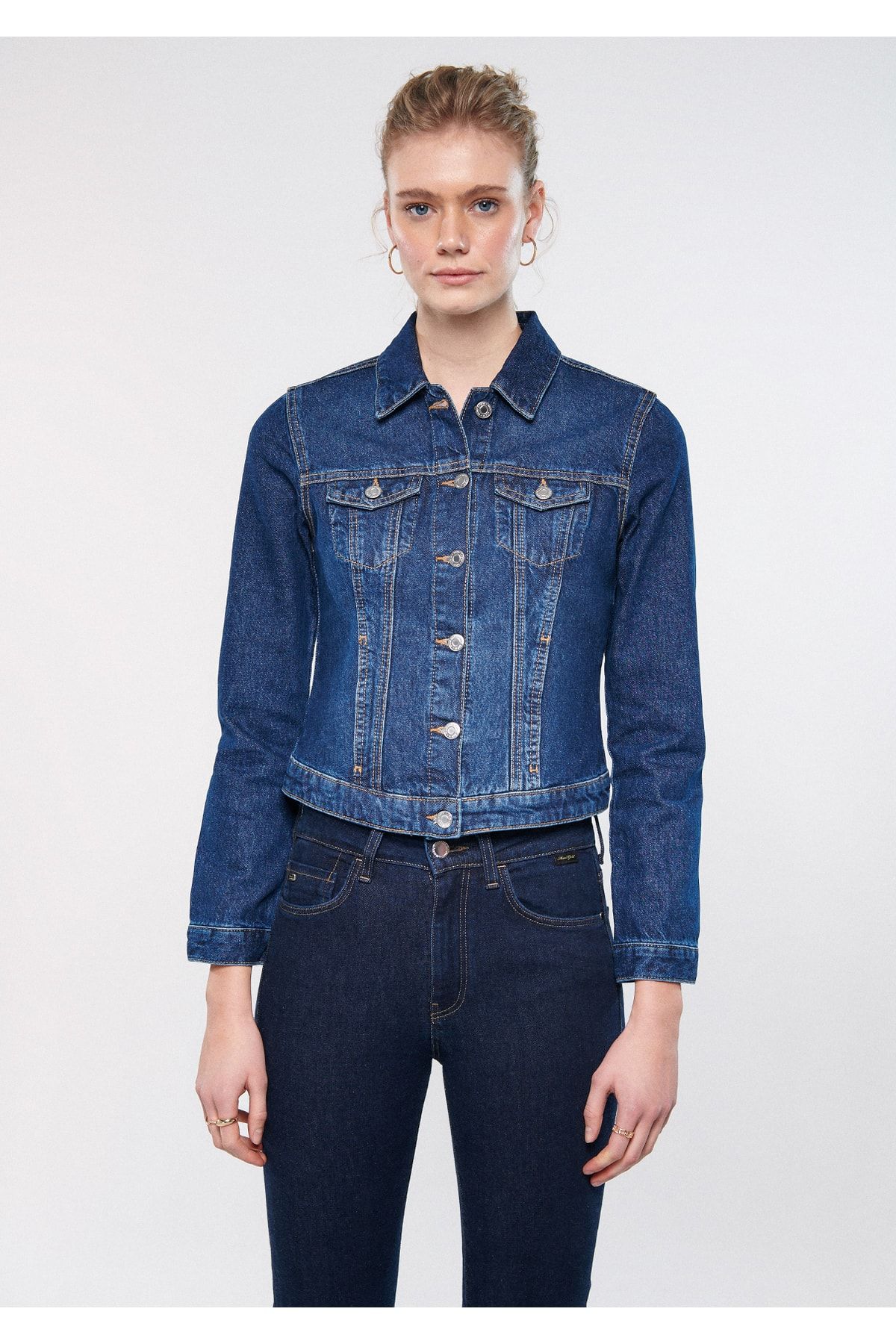 Long cut clearance up jean jacket