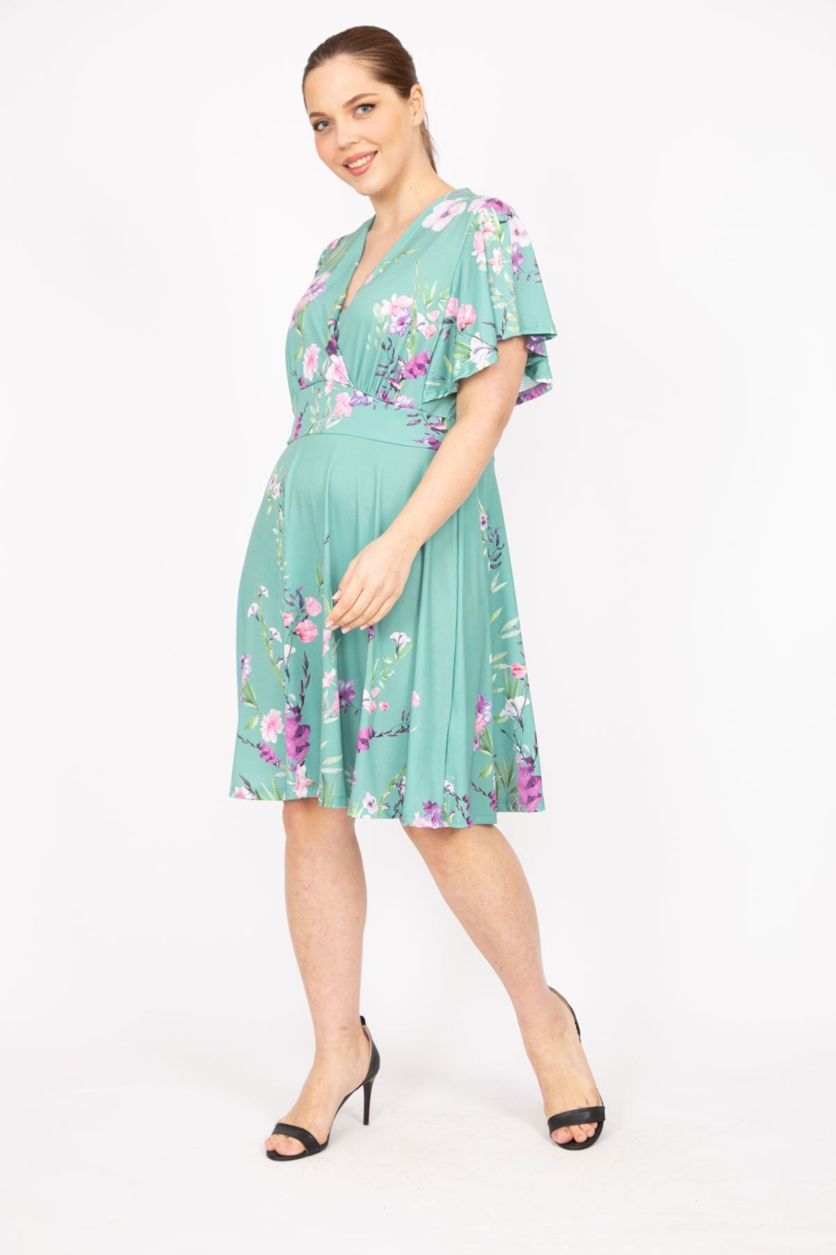 Floral flutter midi dress sale duck egg