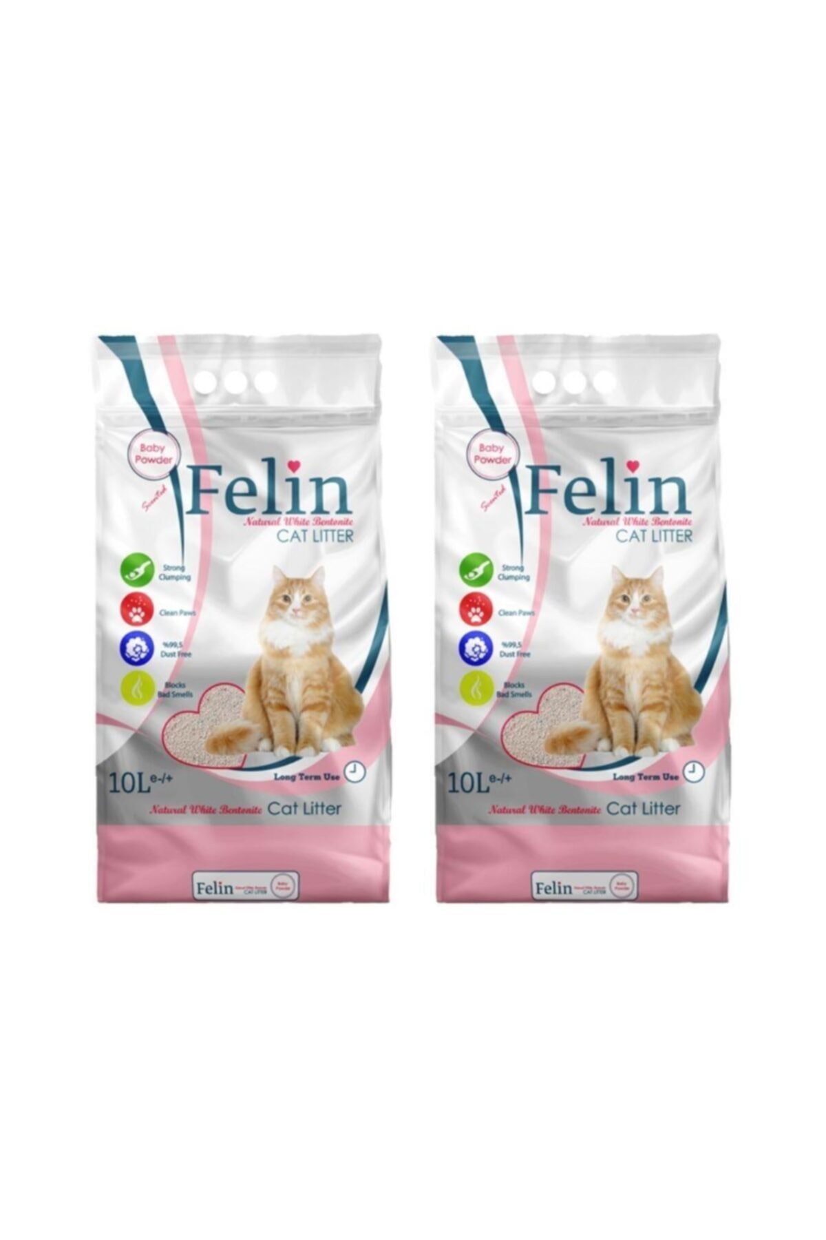 FELİN Pudra Kokulu Ince Taneli Kedi Kumu 10 Lt X 2 Adet