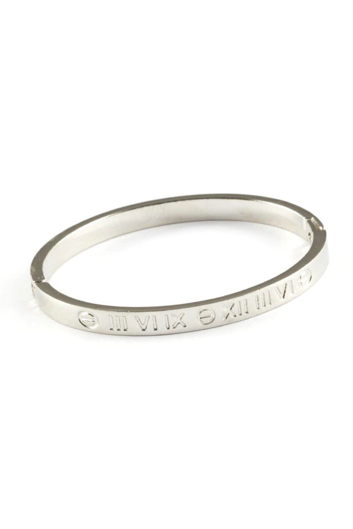 XLady Accessories Kadın Gümüş Roma Rakamlı Cartier Model Kelepçe