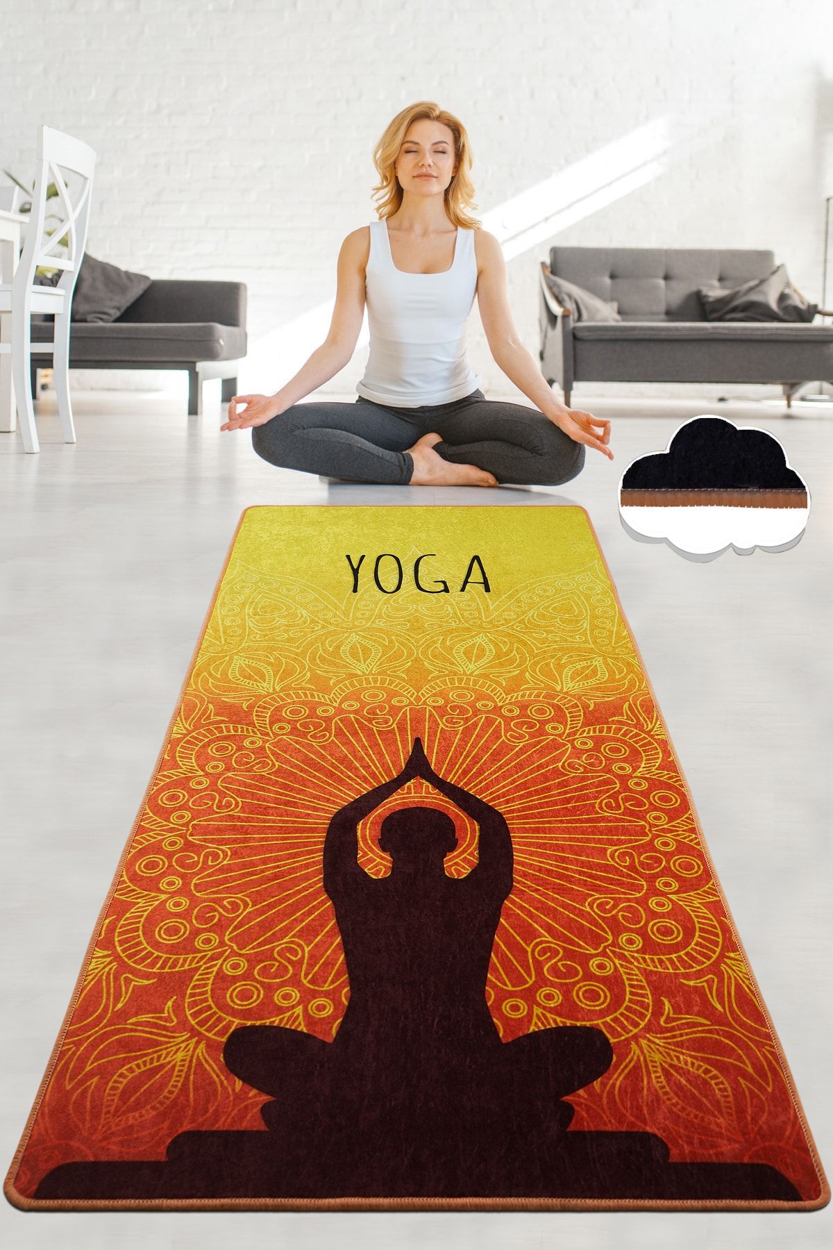 Chilai Home ÇAKRA TURUNCU 60X200 cm Yoga,Spor,Fitness,Pilates Halısı Yoga Matı Yıkanabilir Kaymaz