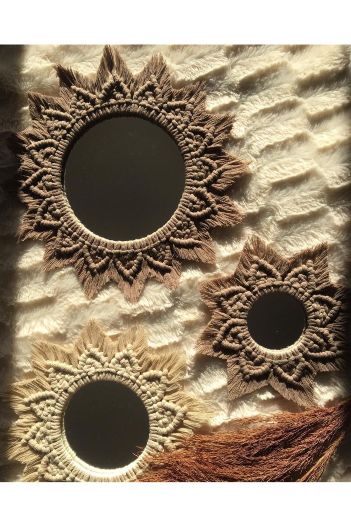 KTM TASARİM Üçlü Makrome Duvar Aynası