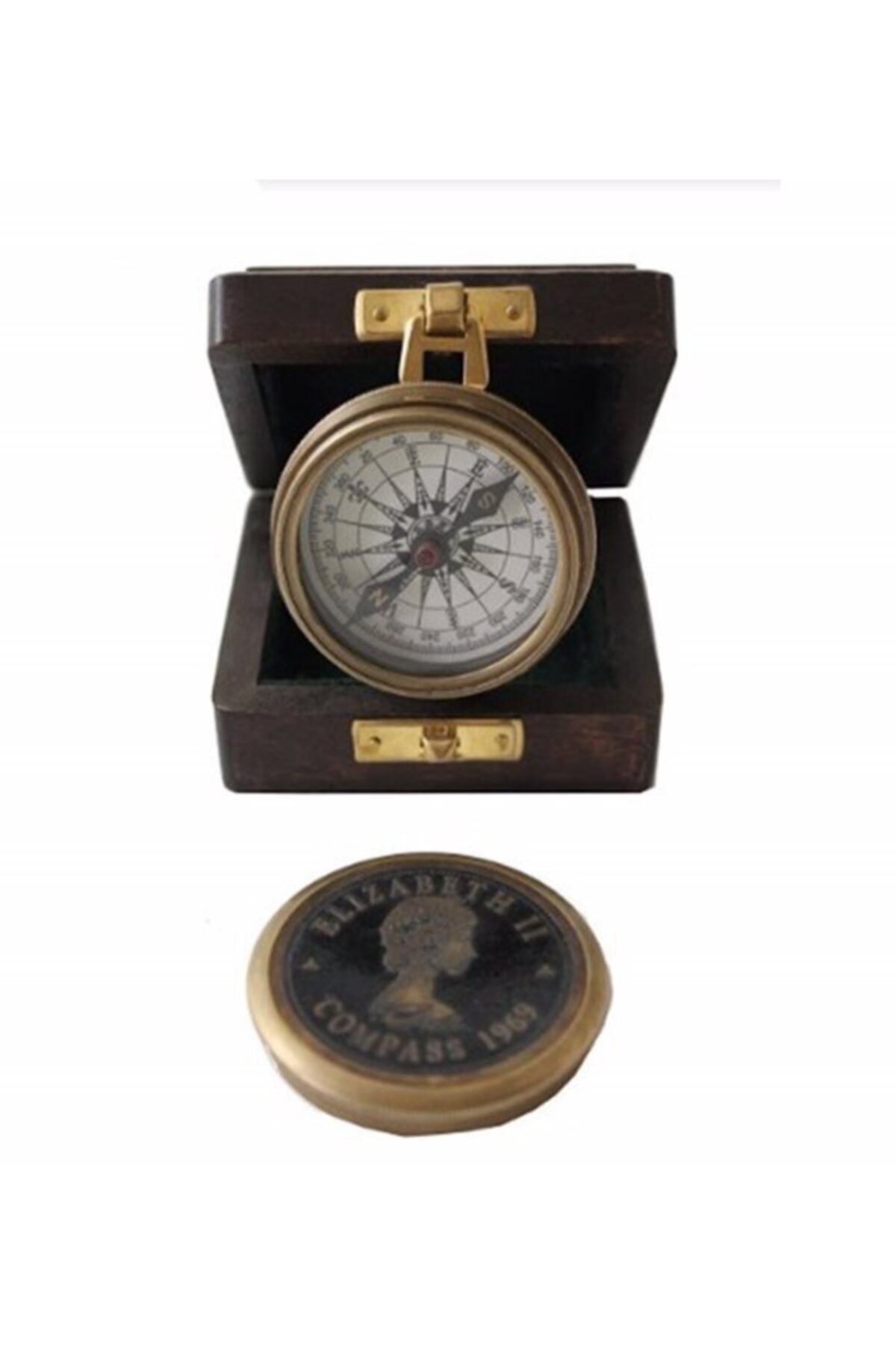 CornerShop Dekoratif Ahşap Kutulu Pirinç Pusula