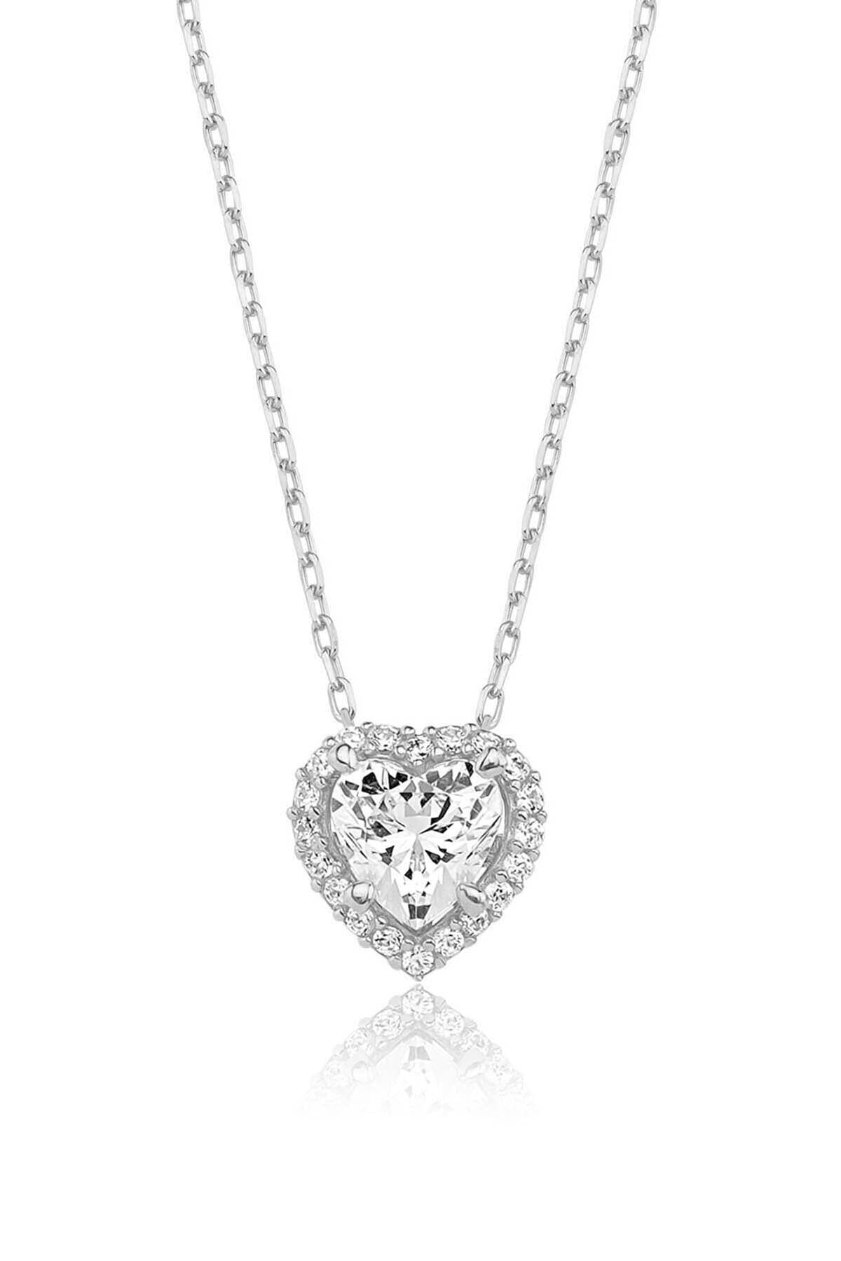 Valori Jewels 0.75 Karat Swarovski Zirkon Beyaz Kalp Taşlı Gümüş Kolye
