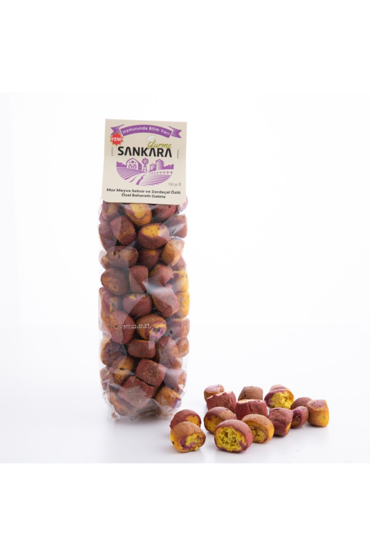 Sankara Mor Meyve Sebze & Zerdeçal Özlü - Yüksek Lifli Özel Baharatlı Galeta 150 Gram