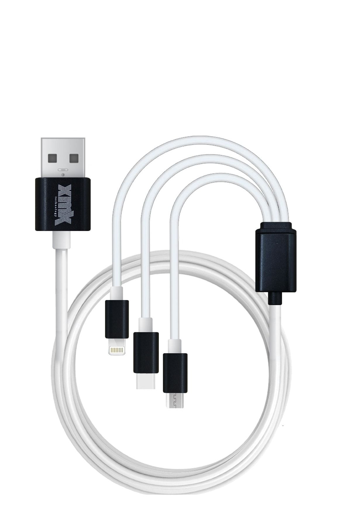 xmx 3'lü Şarj Kablosu Iphone Lightning , Micro Usb , Type C Uyumlu Şarj Ve Data Kablosu