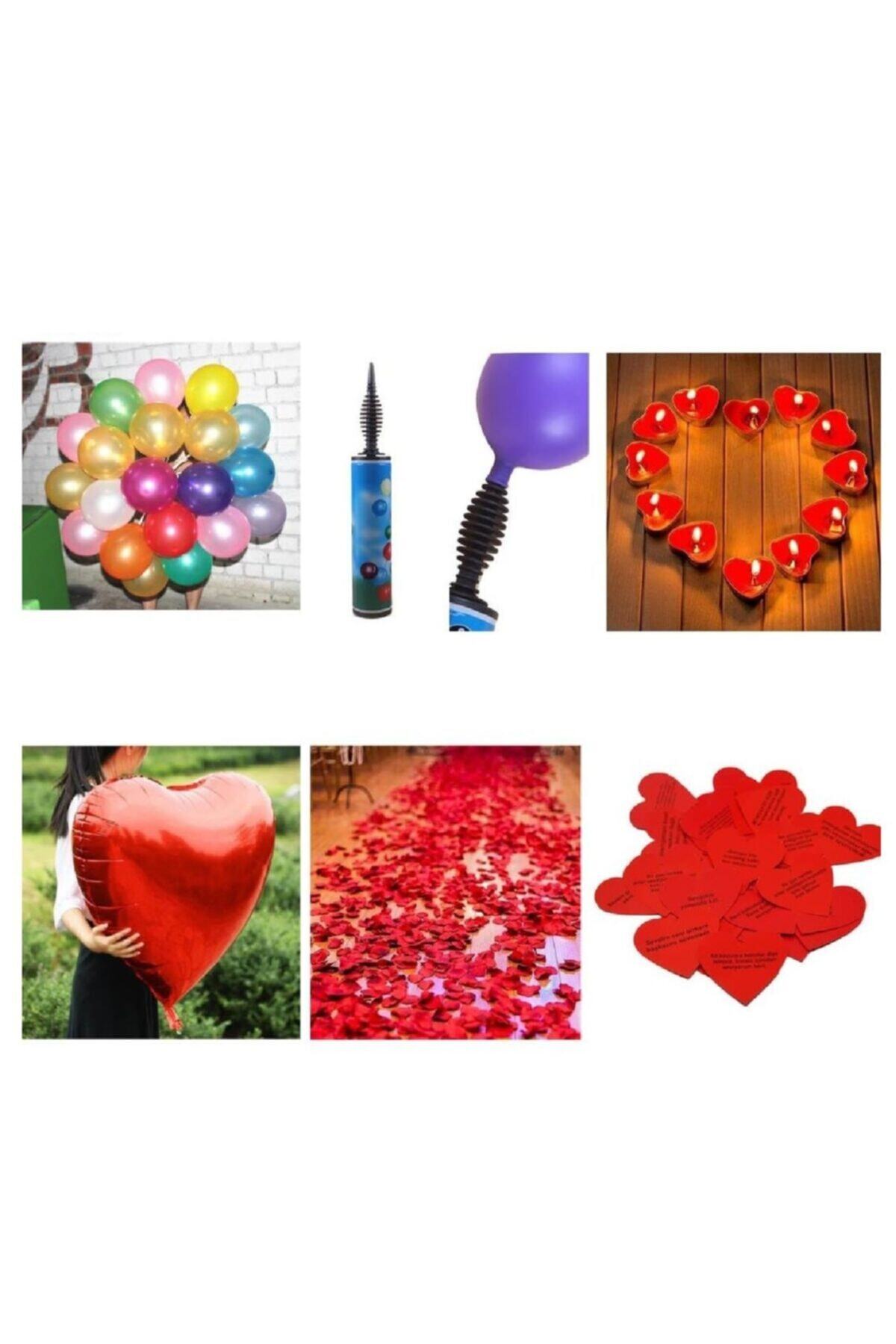 partisüs Sevgililer Günü Oda Ev Süsleme Paketi Gül, Mum, Balon, Pompa