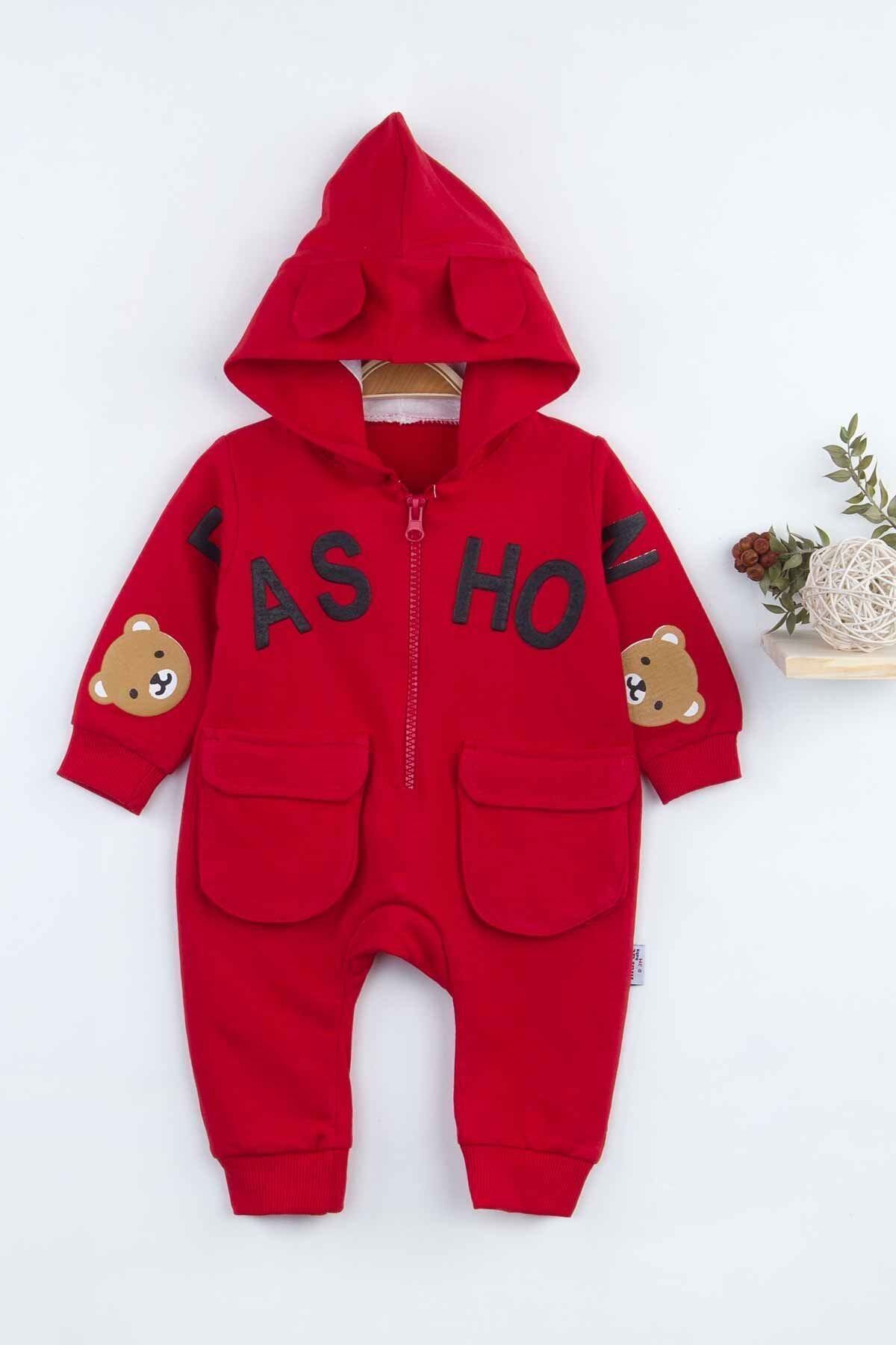 Modakids Kırmızı Kapüşonlu Cepli Erkek Bebek Tulum